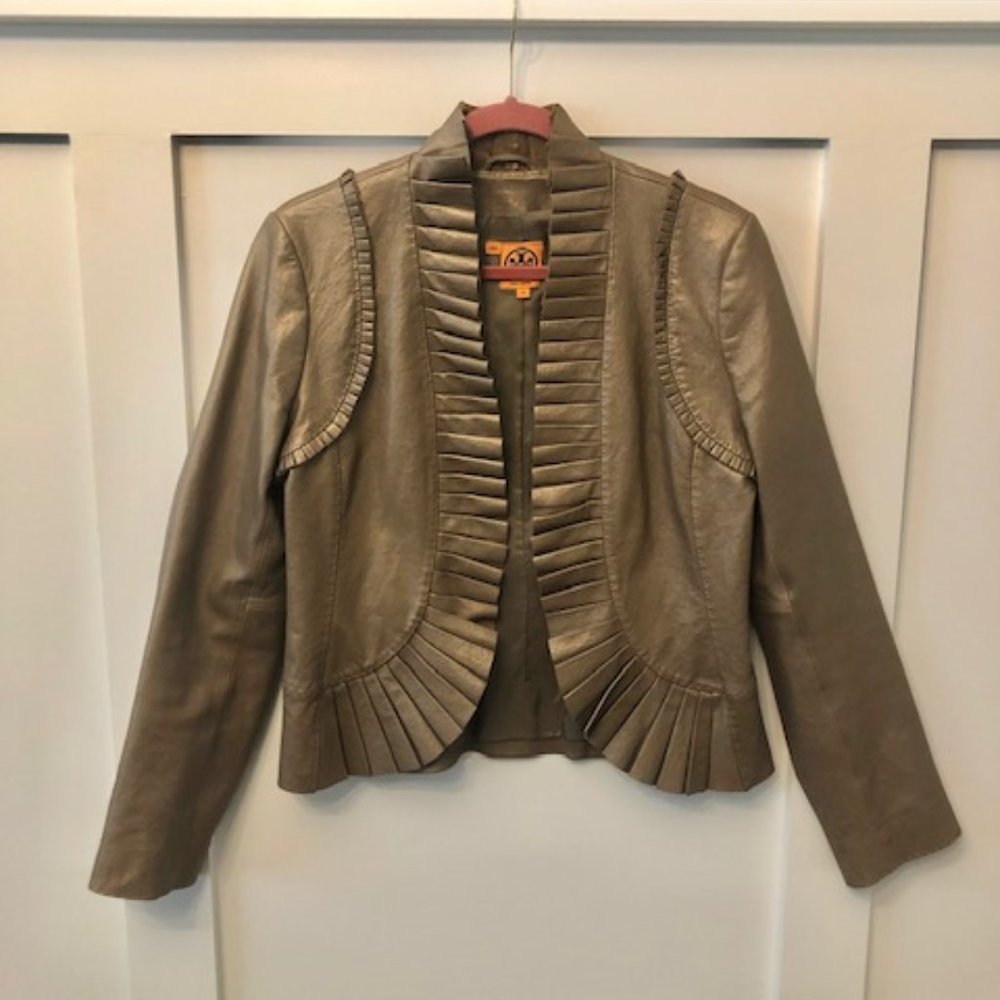 Tory Burch Pleated Leather Jacket - Size 10